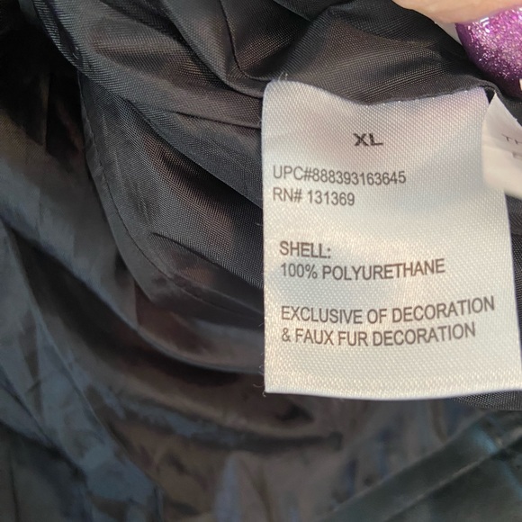 Rampage Black Faux Leather Moto Jacket with Removable Red Fur Collar - Picture 10 of 10